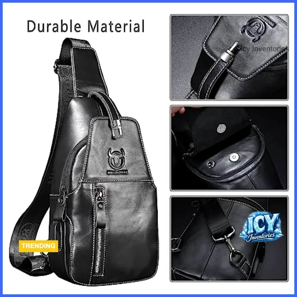 Genuine Leather Sling Bag Crossbody Backpack with USB Charging Port